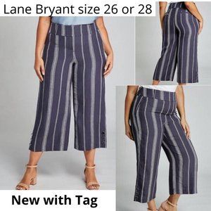 Lane Bryant the laney linen blend crop wide leg pant with stripes size 26 or 28